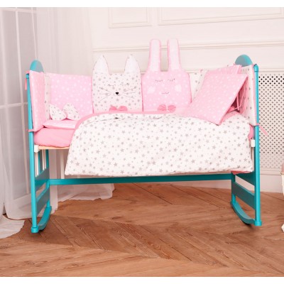 Комплект в кроватку 19 предметов бязь «Кися-Зая» розовый