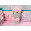 Комплект в кроватку 10 предметов сатин «Бусинка» серо-розовый