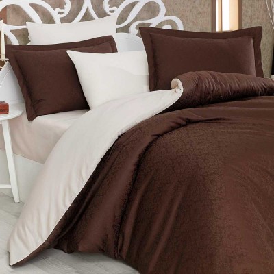 Комплект постельного белья сатин-жаккард «Exclusive Sateen Diamond Damask» коричнево-кремовый | Hobby