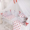 Комплект в детскую кроватку 6 предметов «Сердца красные»