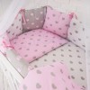 Комплект в овальную кроватку 6 предметов «Серо-розовые сердца»