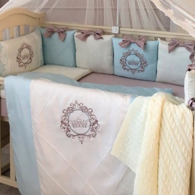 Комплект в детскую кроватку 6 предметов «Elegance» голубой