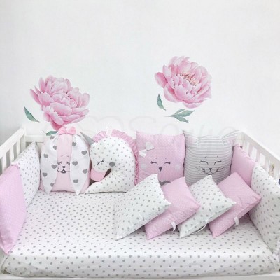 Комплект в детскую кроватку 6 предметов «Chudiki standart» розовый