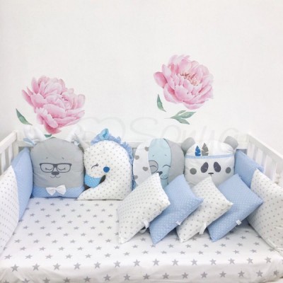 Комплект в детскую кроватку 6 предметов «Chudiki standart» голубой