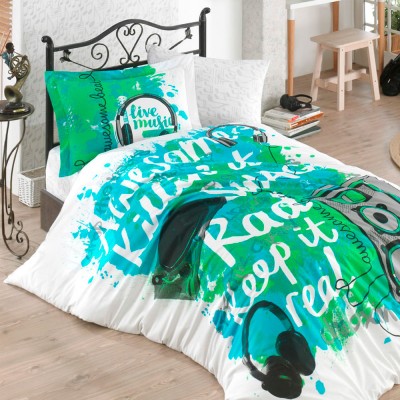 Комплект постельного белья поплин «Love Music» зеленый Hobby