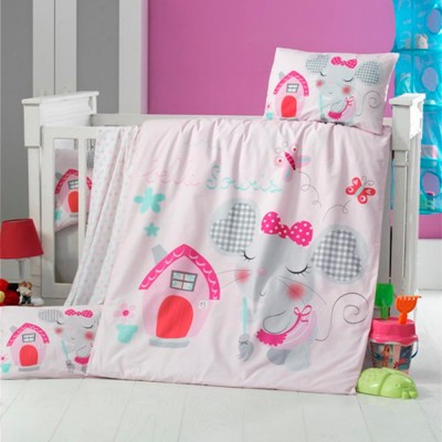 Детский комплект постельного белья ранфорс «Pink House» Victoria