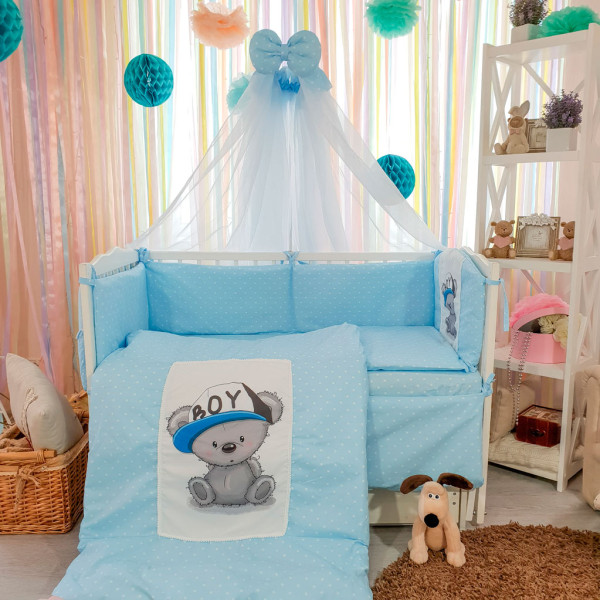 Комплект в кроватку 8 предметов сатин «Милашки Boy»