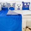 Комплект в кроватку 6 предметов сатин «Персонажи плюш синий»