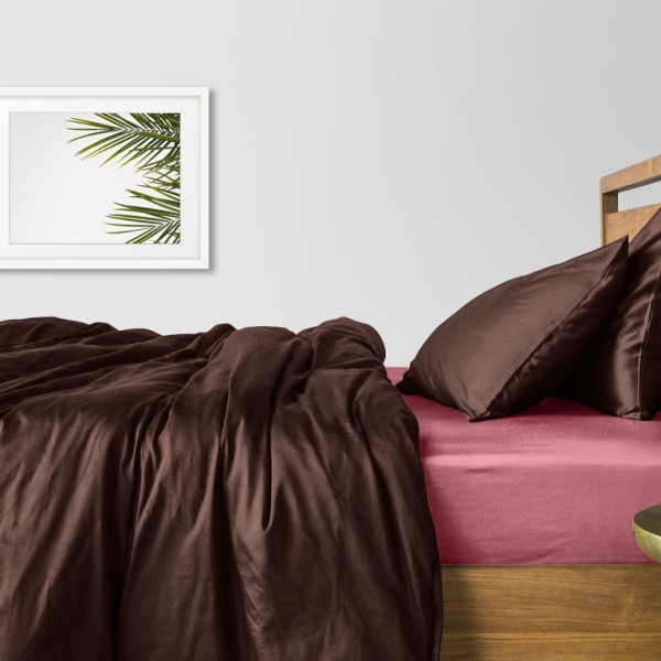 Комплект постельного белья сатин люкс «Сатин_Шоколад_ПудраП» Cosas