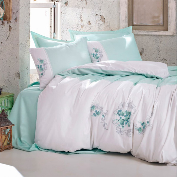 Постельное белье Cotton box сатин с вышивкой «Lena-Mint»