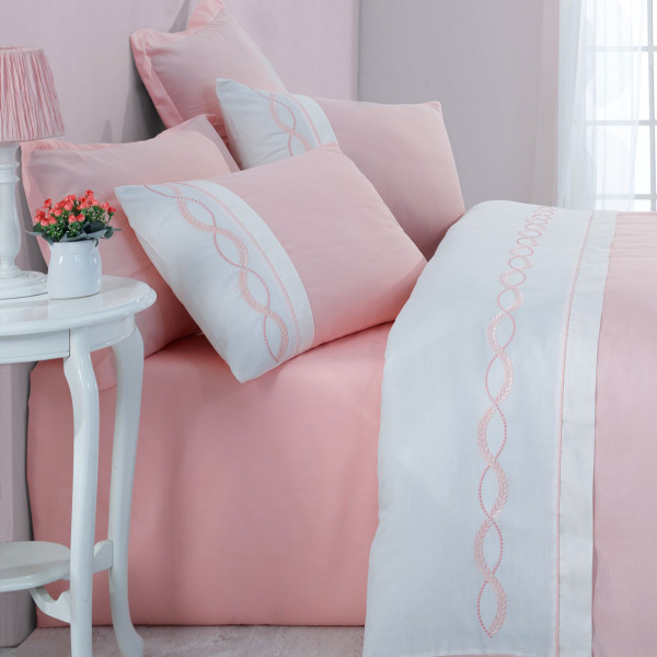 Постельное белье однотонное Cotton box сатин с вышивкой «Solare-Pembe»