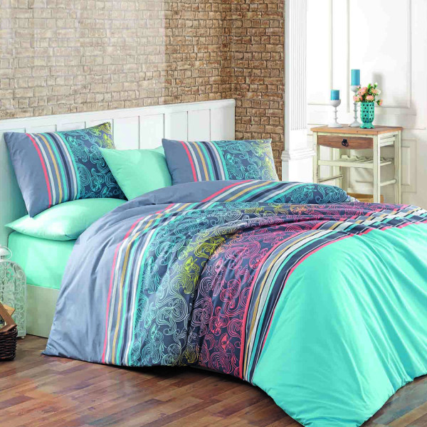 Постельное белье Majoli ранфорс «Rasti-Turkuaz»