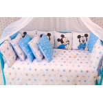 Комплект в кроватку 18 предметов бязь «Микки» голубой