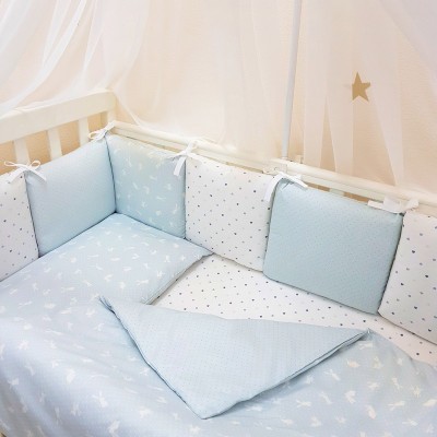 Комплект в детскую кроватку 6 предметов «Кролики» голубой