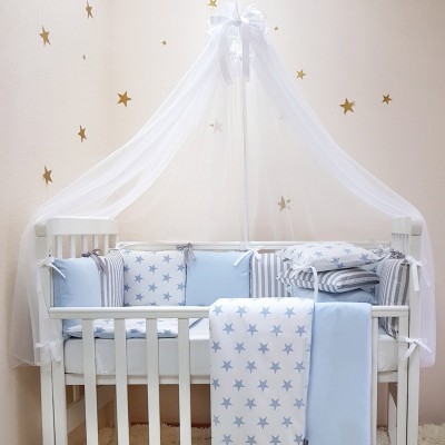 Комплект в кроватку с балдахином 7 предметов «Stars» голубой