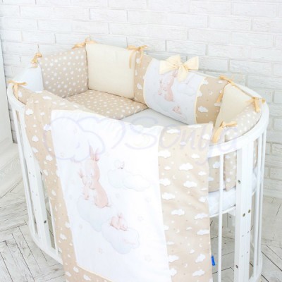 Комплект в овальную кроватку 6 предметов «Akvarel Бежевые зайки»