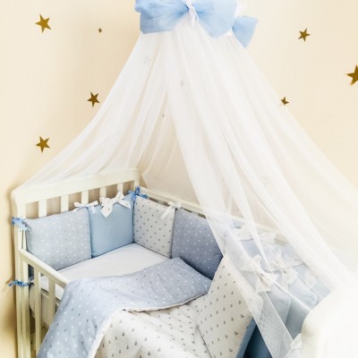 Комплект в кроватку с балдахином 7 предметов «Shine голубое середечко»