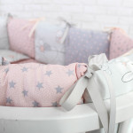 Комплект в овальную кроватку 7 предметов Premium «Зайчики» пудра
