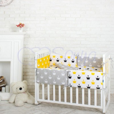Комплект в детскую кроватку 6 предметов «Желтые короны»