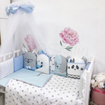 Комплект в кроватку с балдахином 7 предметов «Chudiki standart» голубой
