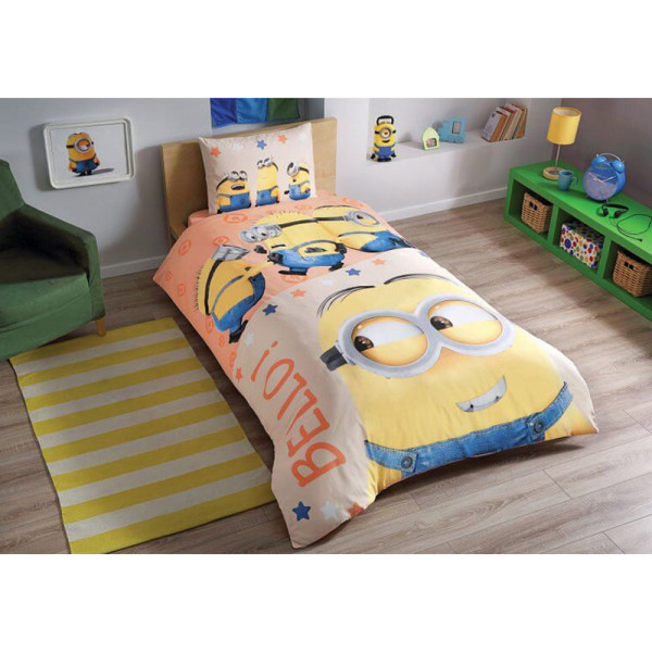 Детский комплект постельного белья ранфорс «Minions Bello» (простынь на резинке) TAC