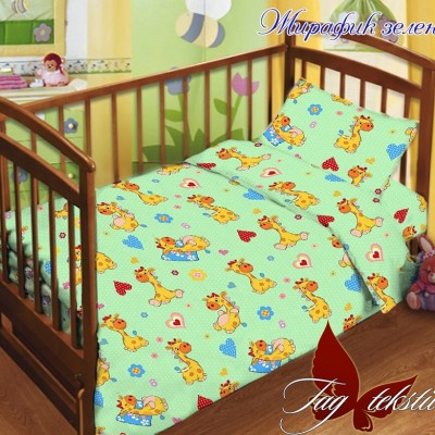 Детский комплект постельного белья поплин «Жирафик» зеленый | TAG