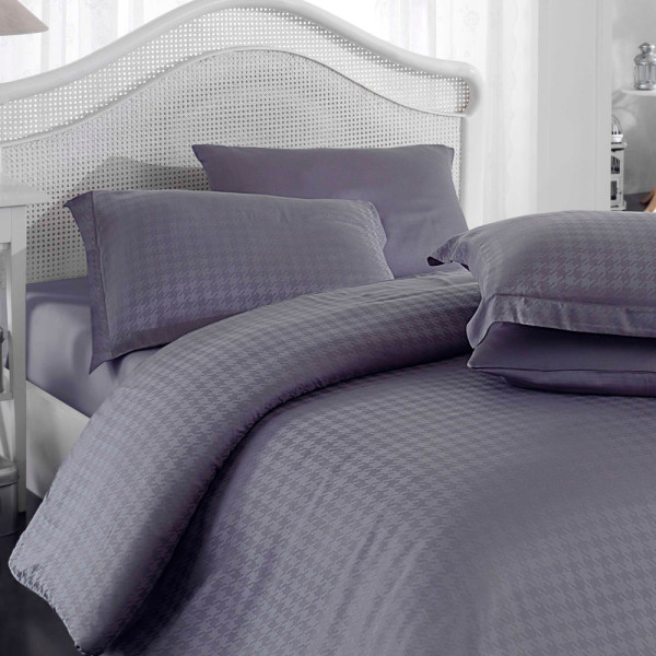 Комплект постельного белья bamboo сатин «Diamond Houdstooth» серый Hobby