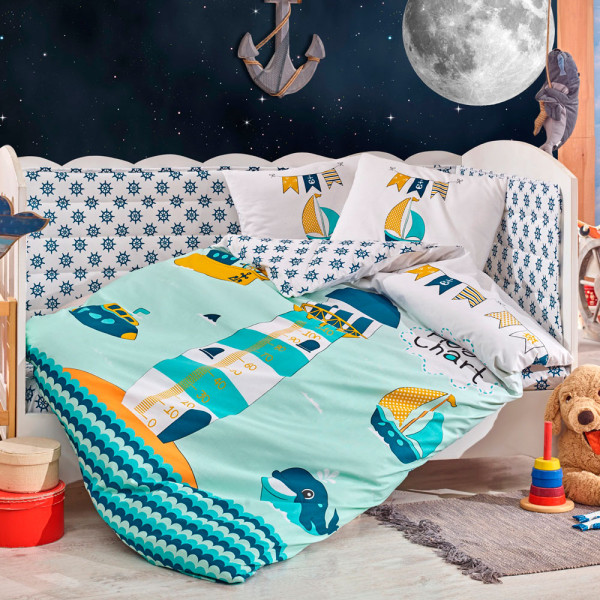 Детский комплект постельного белья поплин «Baby Sailor» зеленый Hobby