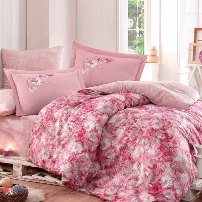 Комплект постельного белья сатин «Romina» евро | розовый | Hobby